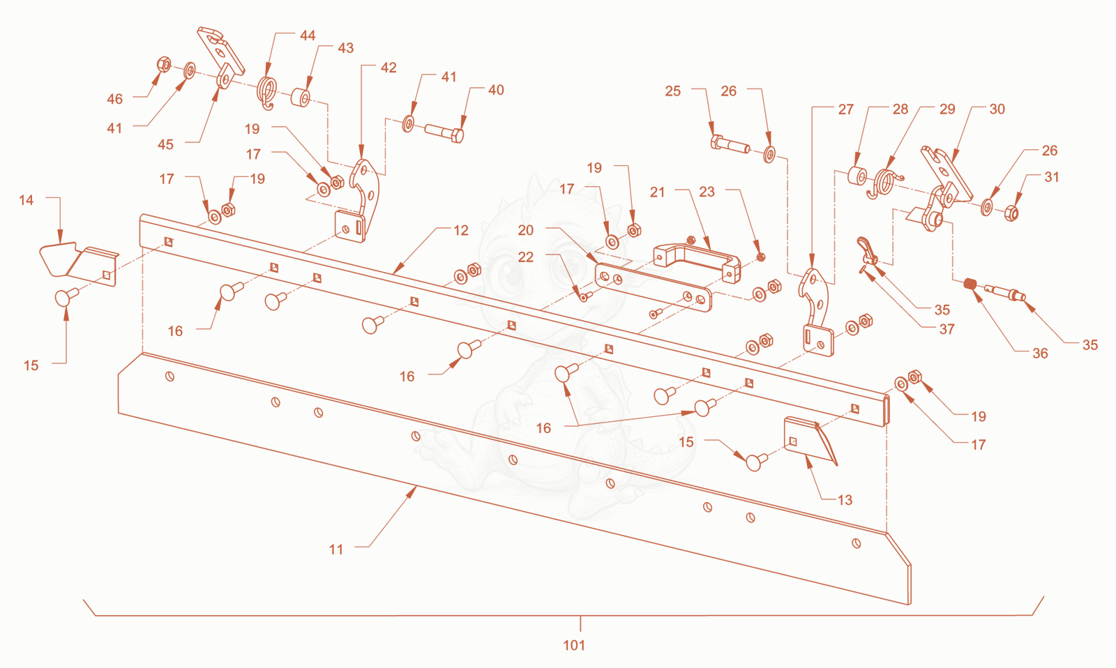 Exploded parts diagram of the Foldable scraper of a Wacker Neuson RD45-140O, with numbered balloons