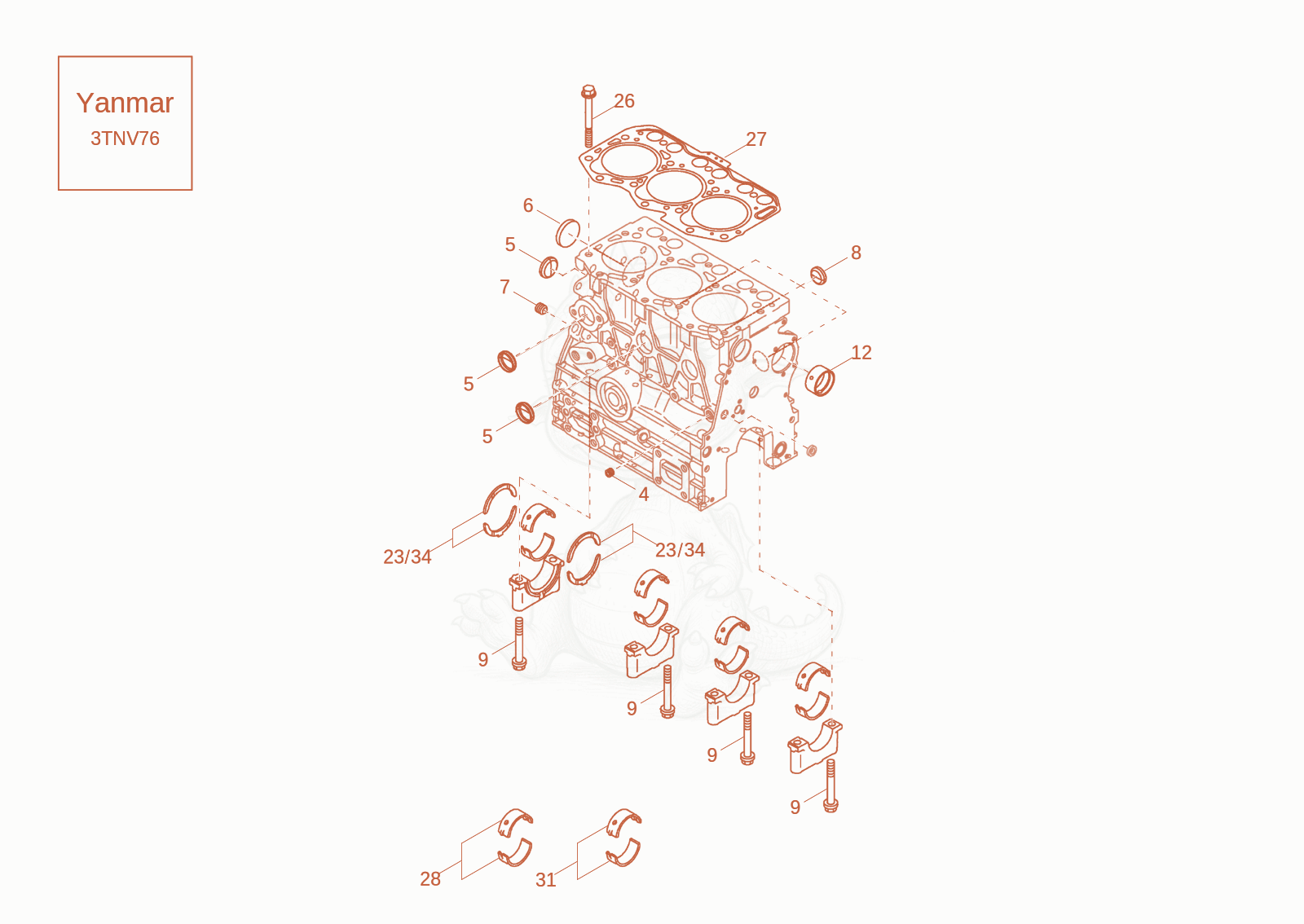 Exploded parts diagram of the cylinder block of a Wacker Neuson DW20-2, with numbered balloons