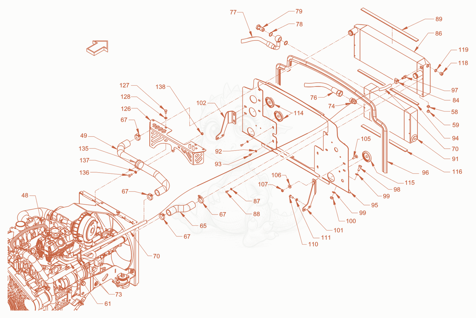Exploded parts diagram of the cooling (engine/hydraulic oil) of a Wacker Neuson RD28-120CCN, with numbered balloons