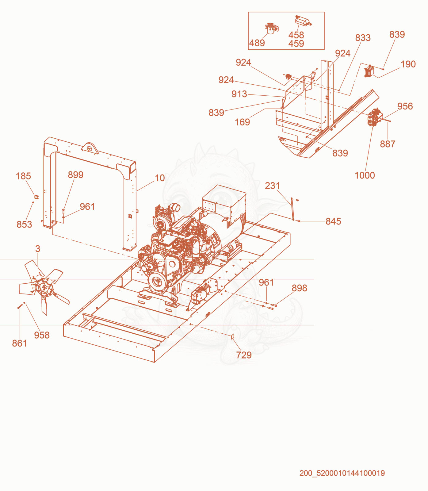 Exploded parts diagram of the Generator/Engine of a Wacker Neuson G320, with numbered balloons