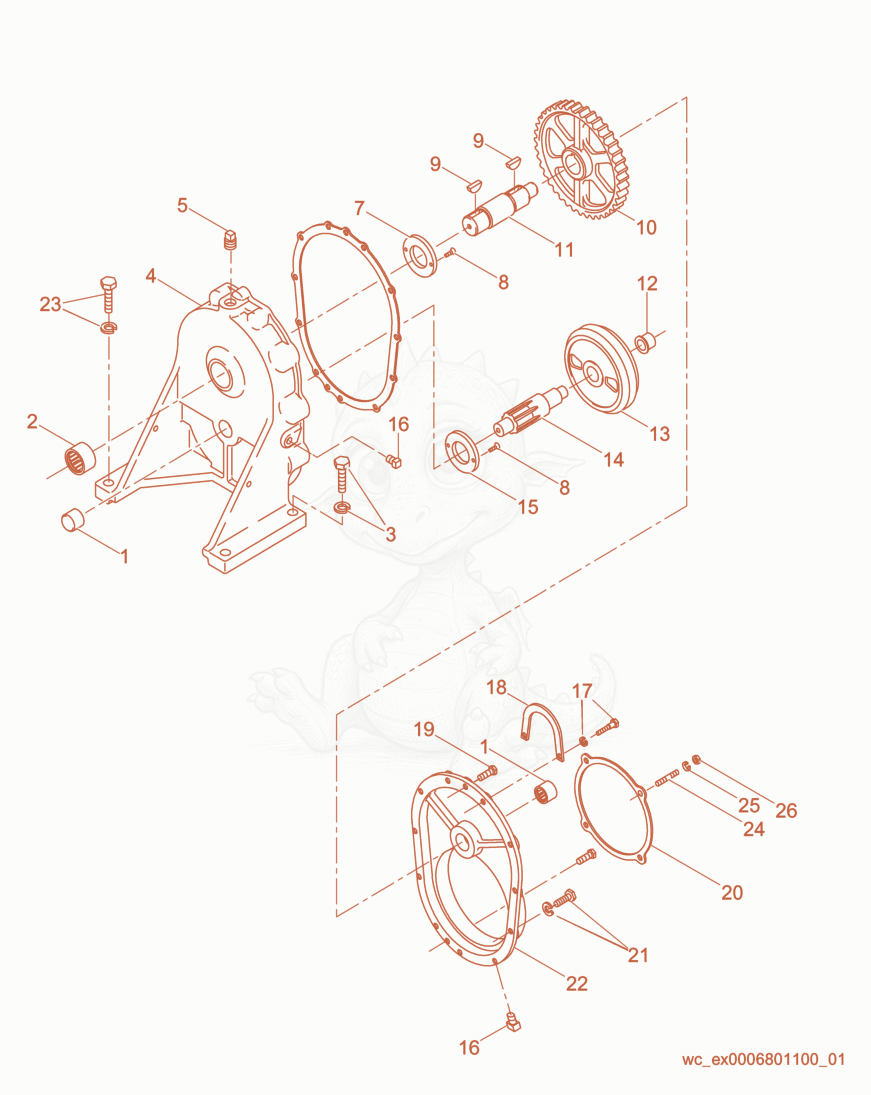 Exploded parts diagram of the Gearbox of a Wacker Neuson PD3B, with numbered balloons