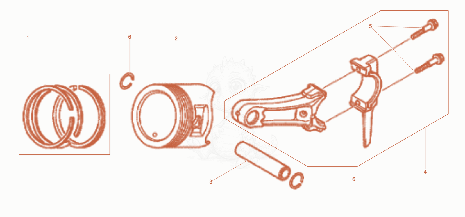 Exploded parts diagram of the Piston of a Wacker Neuson BPS1340AWUS, with numbered balloons