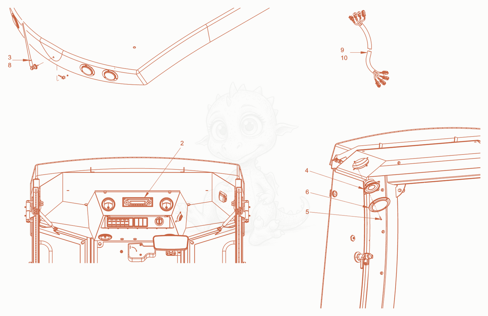Exploded parts diagram of the radio of a Wacker Neuson RD40-130.3, with numbered balloons