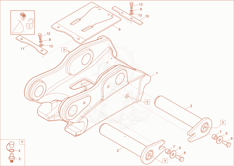 Despiece del Easy Lock hydraulically COUPLER (Option) de una máquina Wacker Neuson EW100, con globos numerados