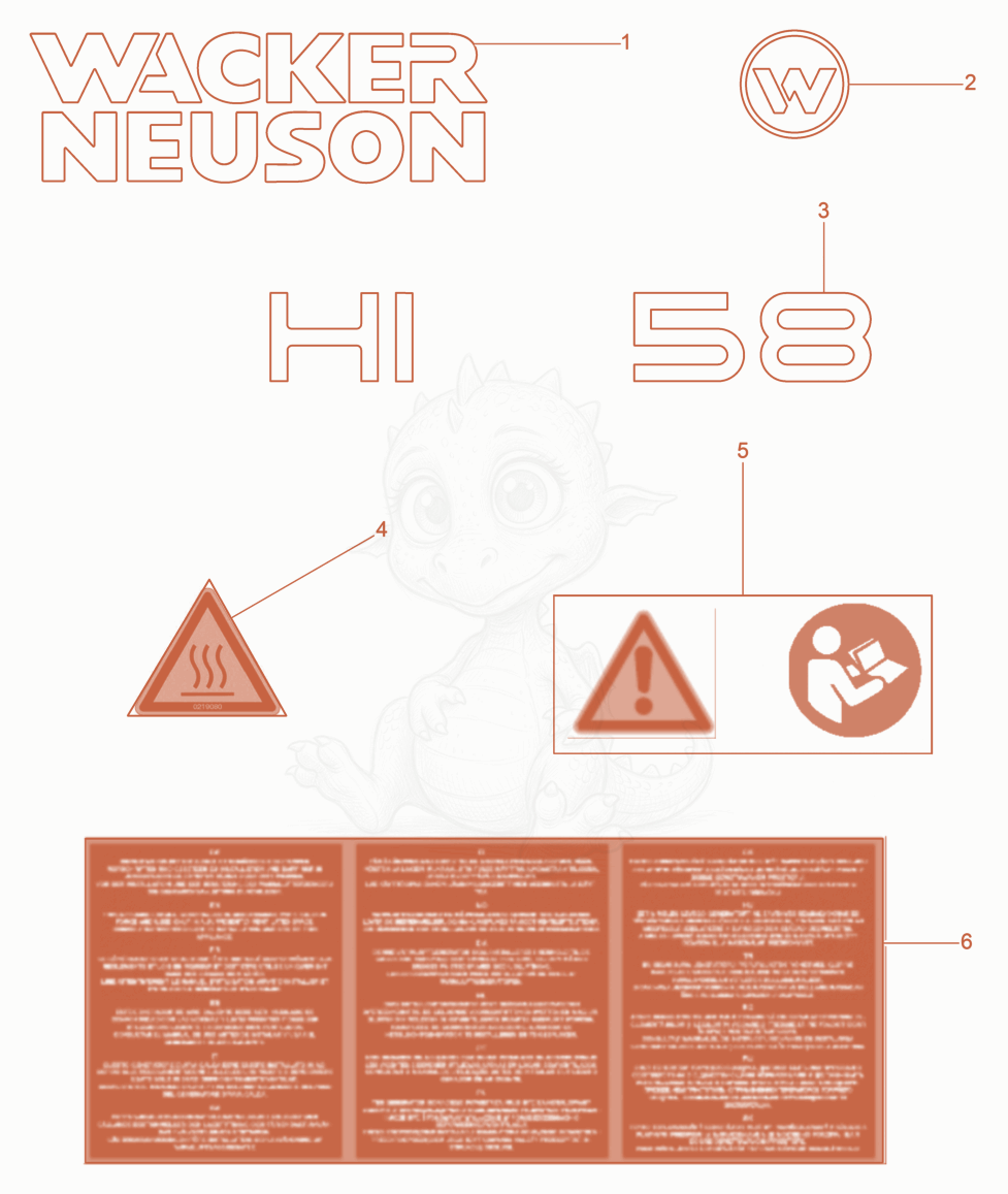 Despiece del Labels de una máquina Wacker Neuson HI58, con globos numerados