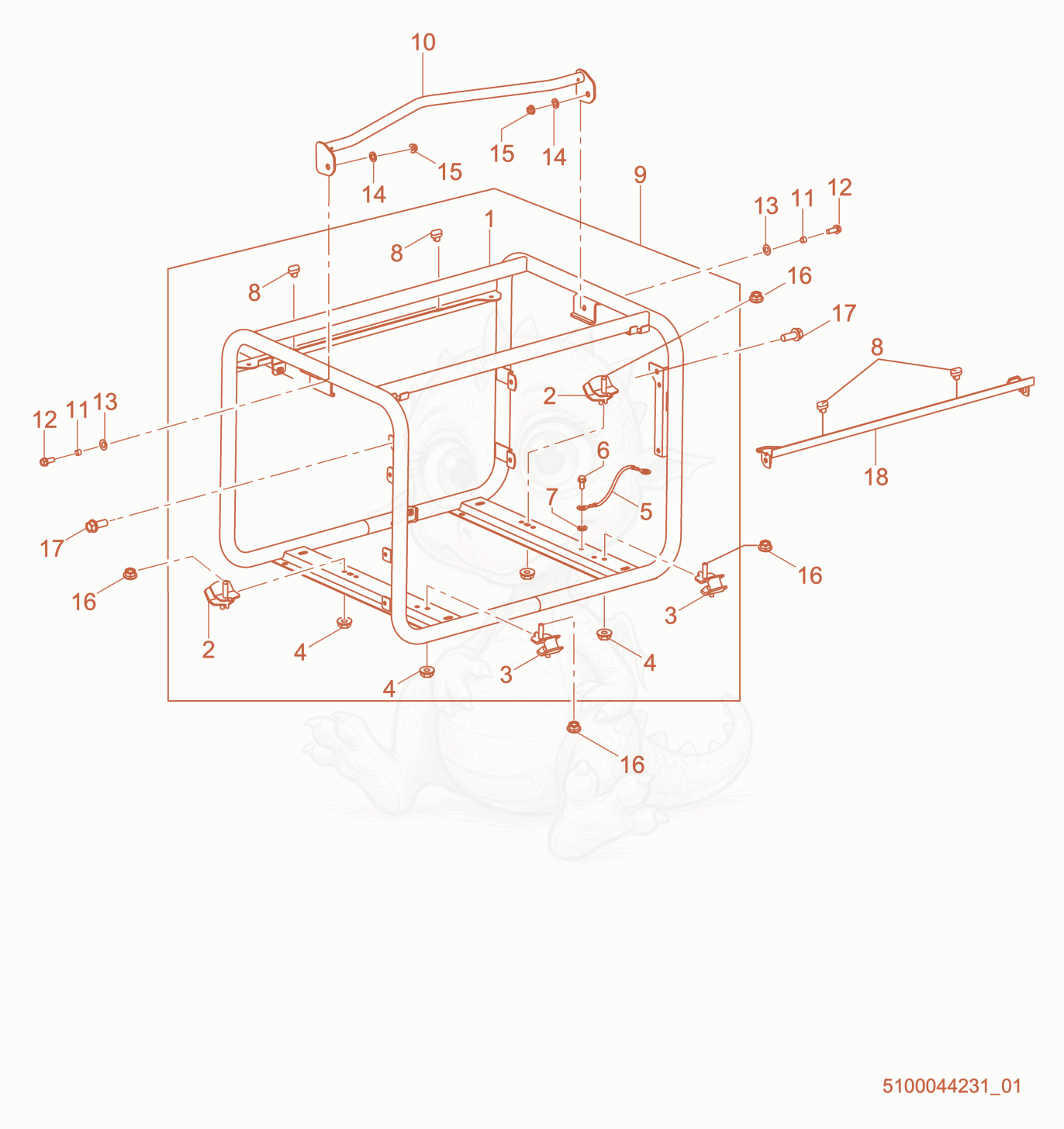 Exploded parts diagram of the Frame cpl. of a Wacker Neuson GP6600A, with numbered balloons