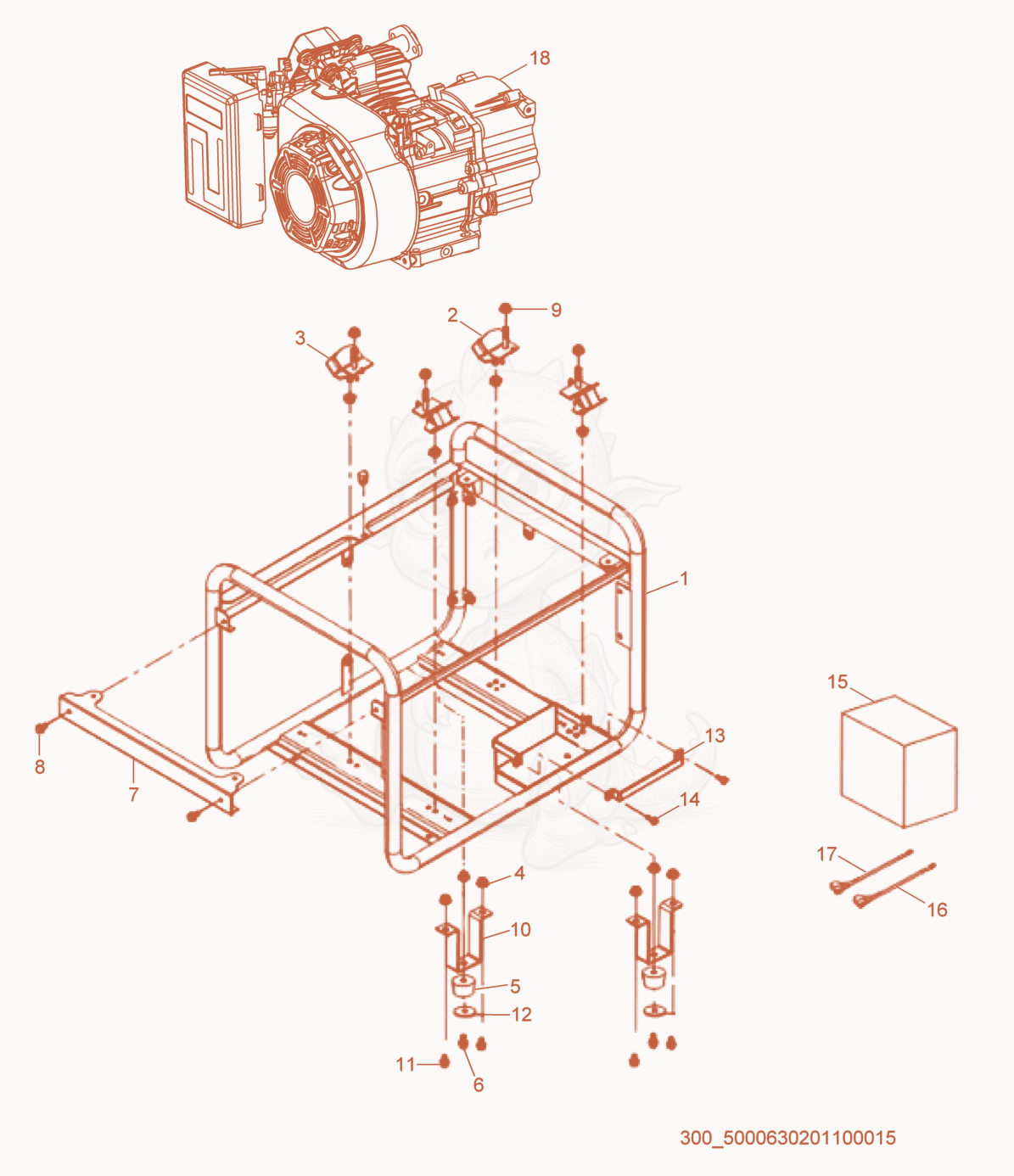 Despiece del Frame cpl. de una máquina Wacker Neuson MG3SD, con globos numerados