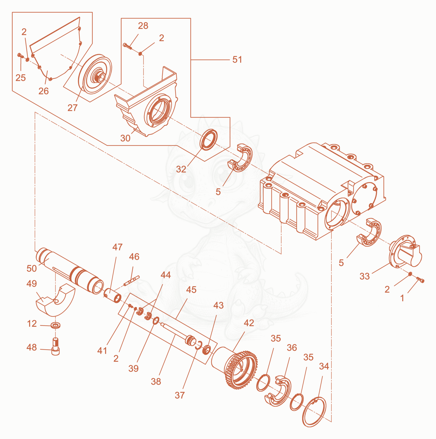 Exploded parts diagram of the Exciter cpl. of a Wacker Neuson DPU5045HEUS, with numbered balloons