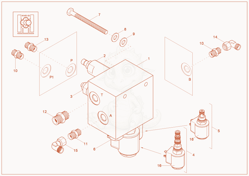 Exploded parts diagram of the VALVE BLOCK (OPTION VARIO) of a Wacker Neuson 8003, with numbered balloons