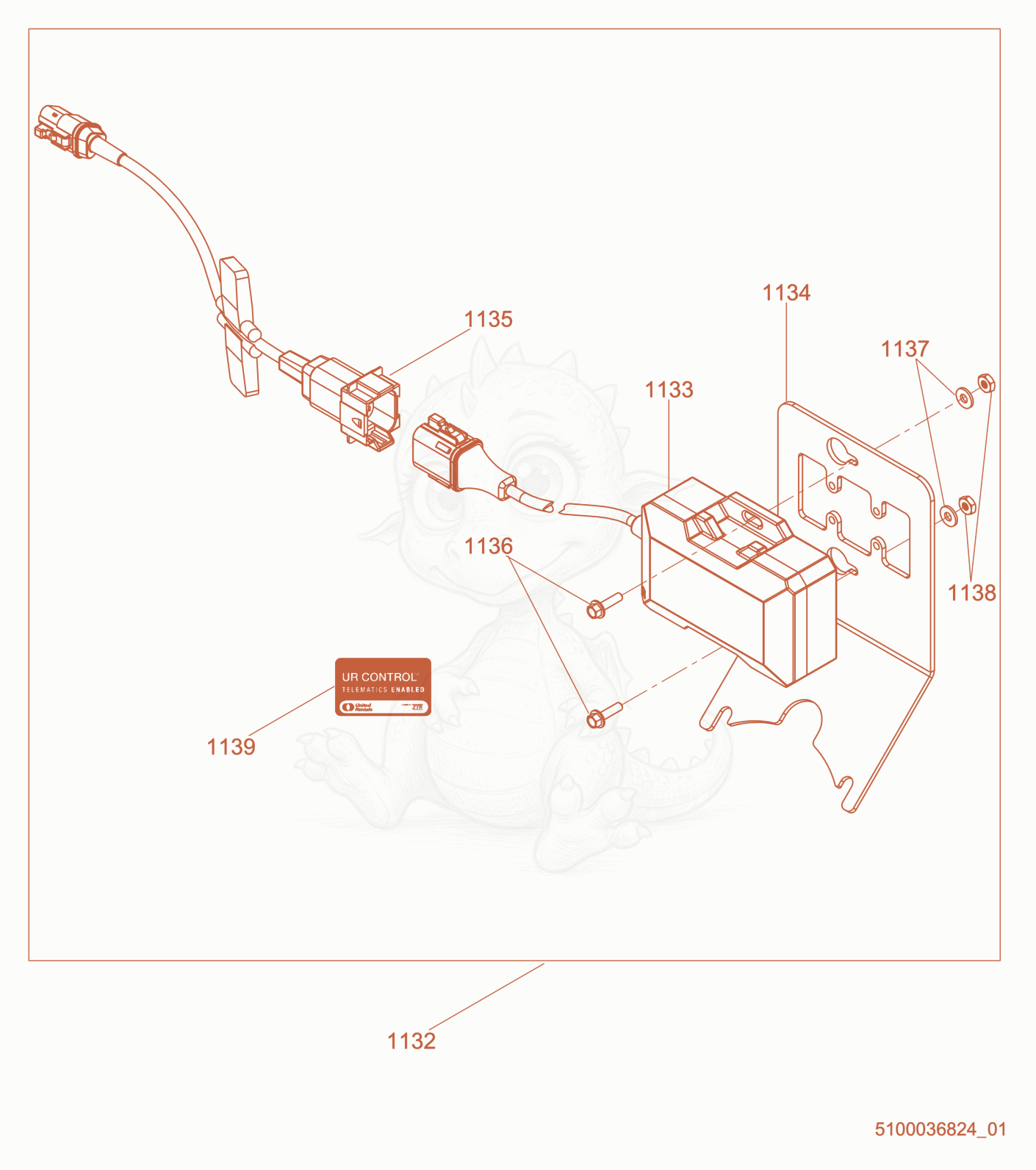 Exploded parts diagram of the Telematics, Kit of a Wacker Neuson HI1000DGM, with numbered balloons