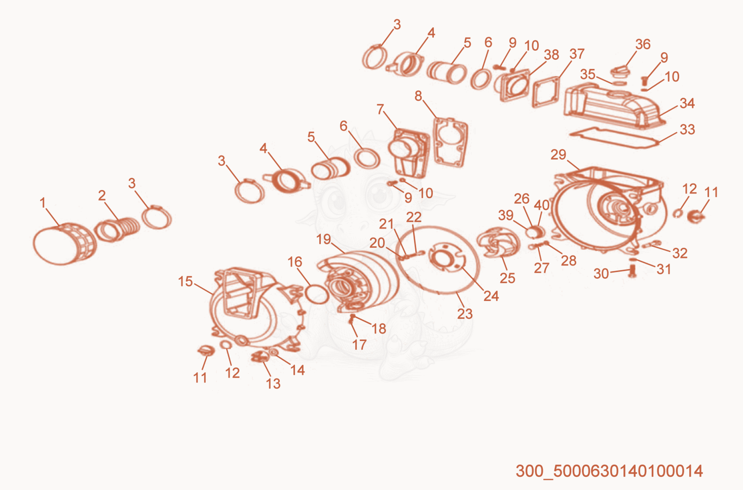 Exploded parts diagram of the Trash Pumps of a Wacker Neuson MDP3, with numbered balloons