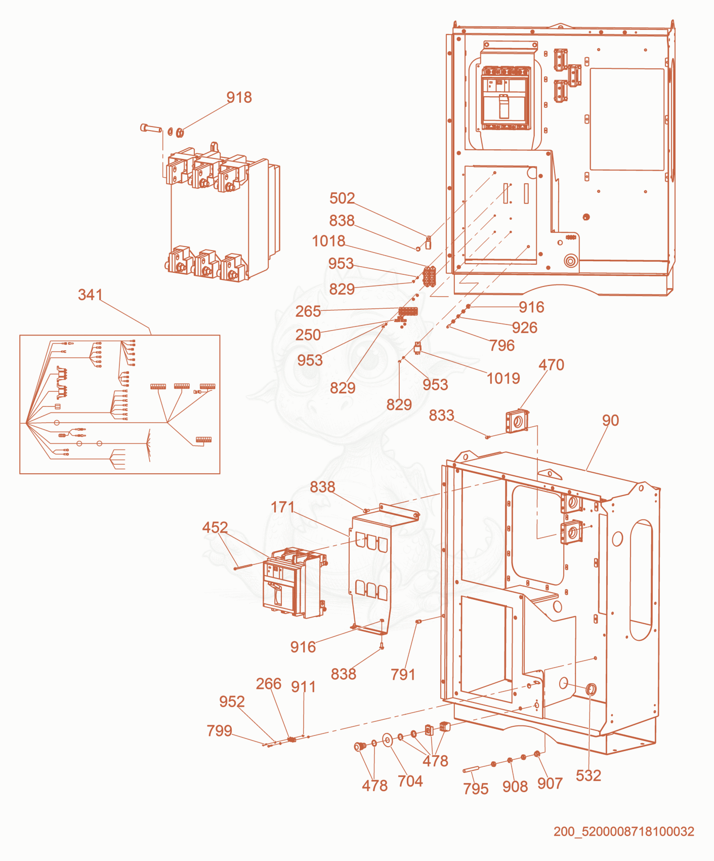 Exploded parts diagram of the Main breaker of a Wacker Neuson G320, with numbered balloons