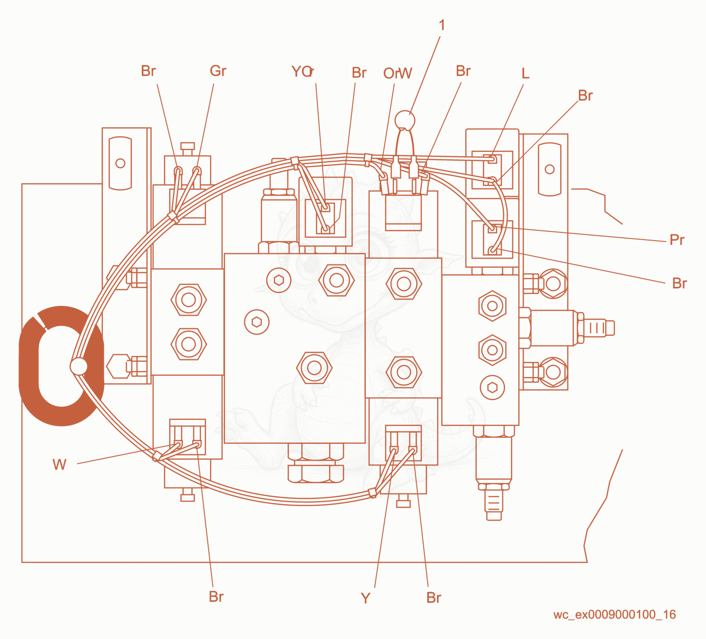Exploded parts diagram of the Electrical Components/Wiring(Manifold) of a Wacker Neuson RT560, with numbered balloons