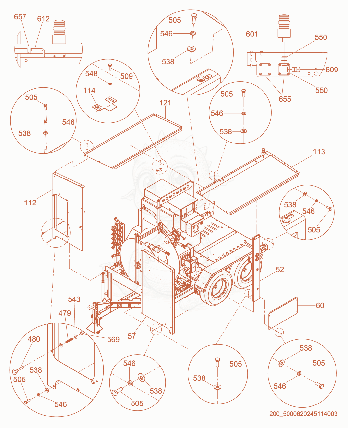 Exploded parts diagram of the Front Enclosure cpl. of a Wacker Neuson PUREHEAT, with numbered balloons