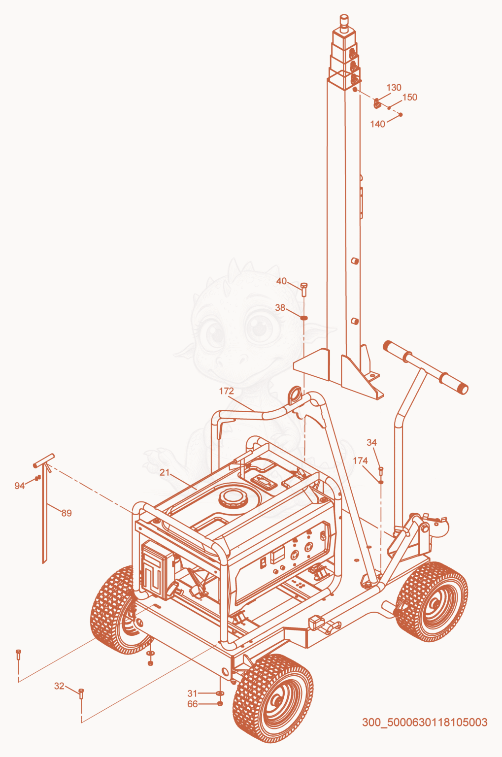 Despiece del Generator de una máquina Wacker Neuson ML240, con globos numerados