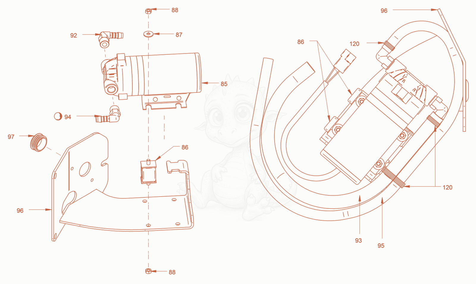 Exploded parts diagram of the sprinkling of a Wacker Neuson RD24-100C.3, with numbered balloons
