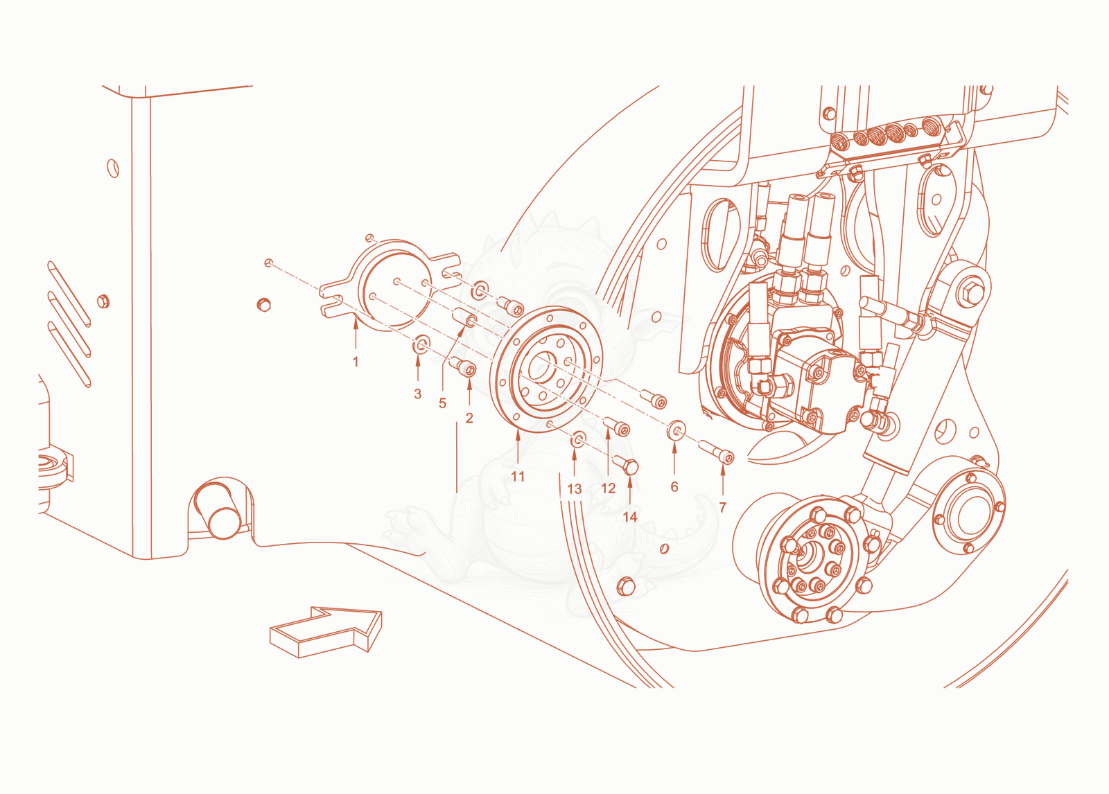 Exploded parts diagram of the edge pressing and cuttingdevice of a Wacker Neuson RD40-130CDPF, with numbered balloons
