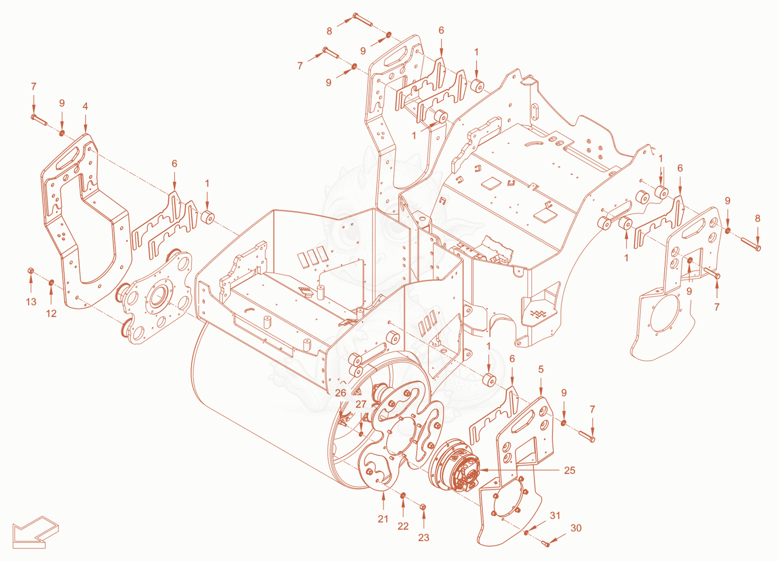 Exploded parts diagram of the mounting of a Wacker Neuson RD24-100E, with numbered balloons
