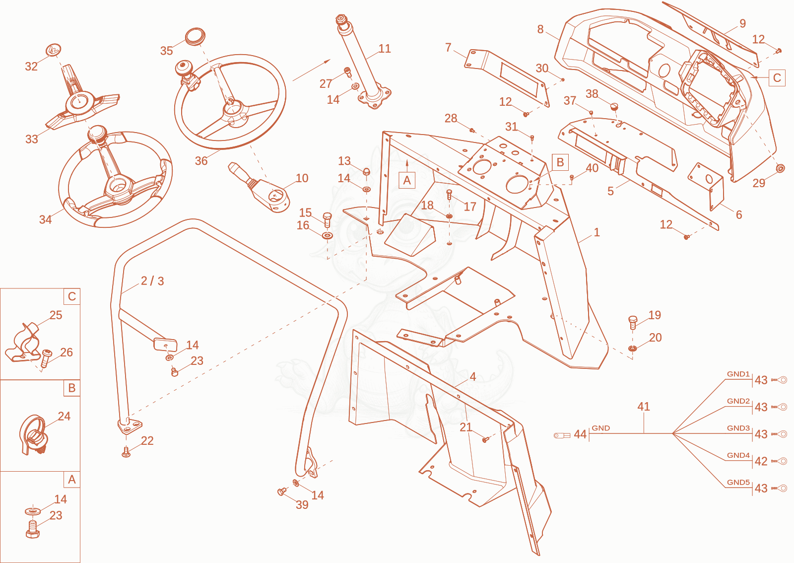 Exploded parts diagram of the pilot stand of a Wacker Neuson DV45, with numbered balloons