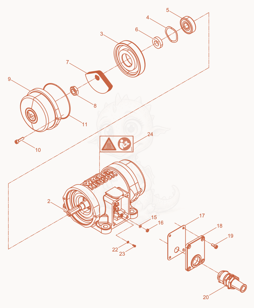 Despiece del External Vibrator cpl. de una máquina Wacker Neuson AR36/3/230VARIO, con globos numerados