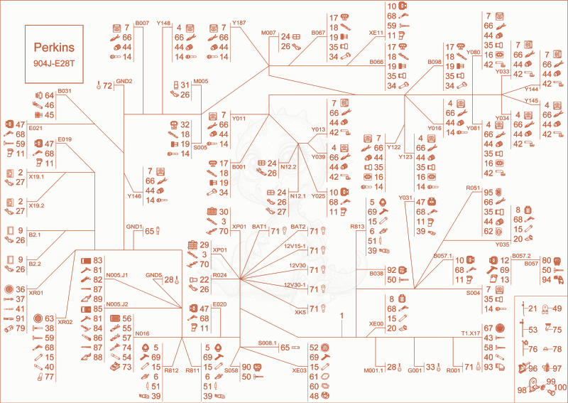 Exploded parts diagram of the WIRE HARNESS CHASSIS, ENGINE of a Wacker Neuson ET90, with numbered balloons