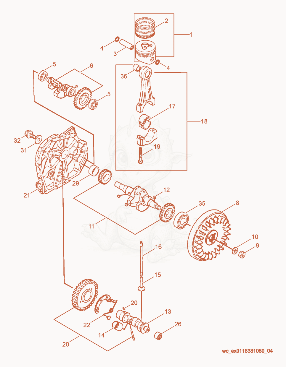 Exploded parts diagram of the Crankshaft of a Wacker Neuson DS720, with numbered balloons