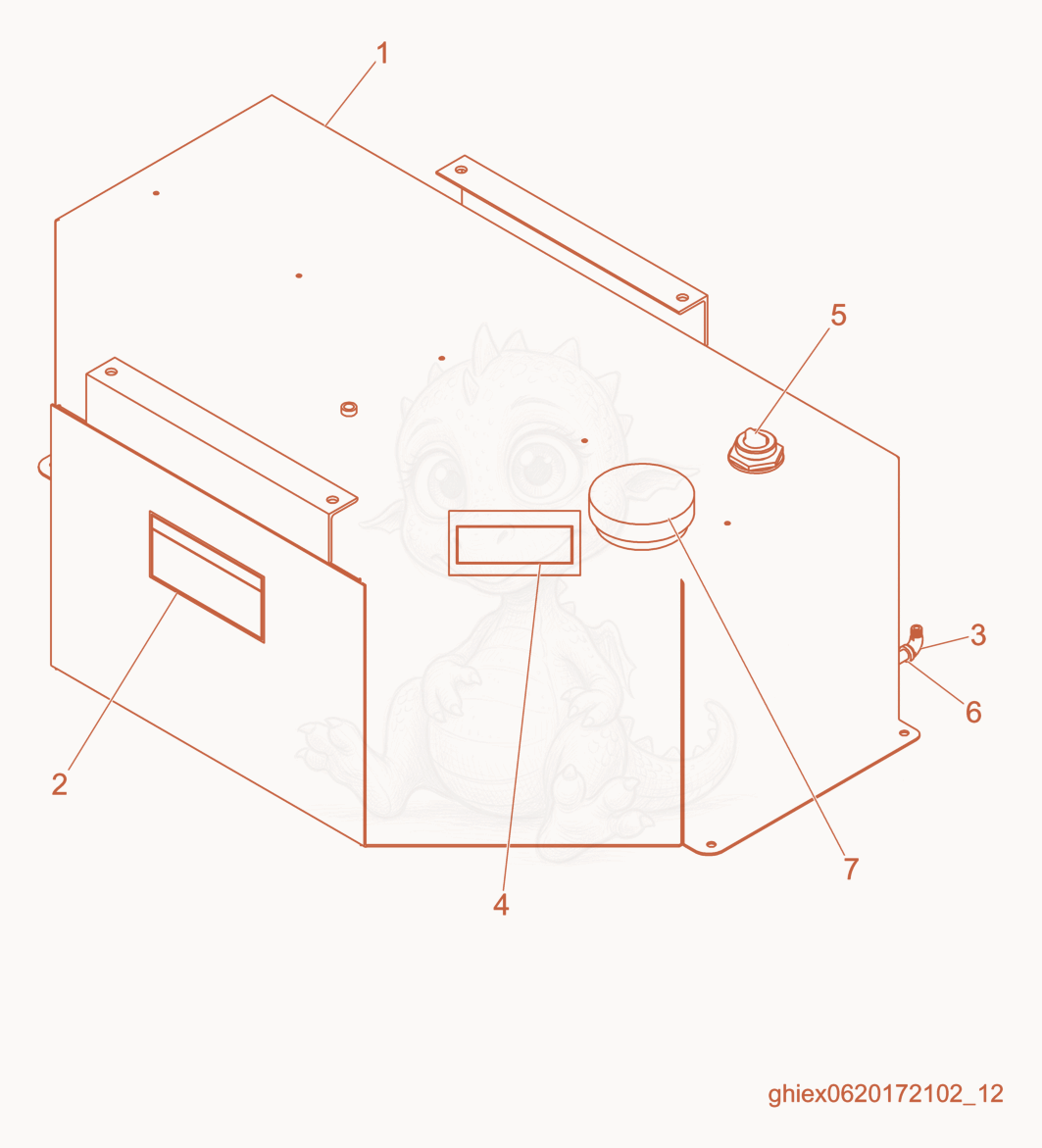 Exploded parts diagram of the Fuel Tank cpl. of a Wacker Neuson E1100, with numbered balloons