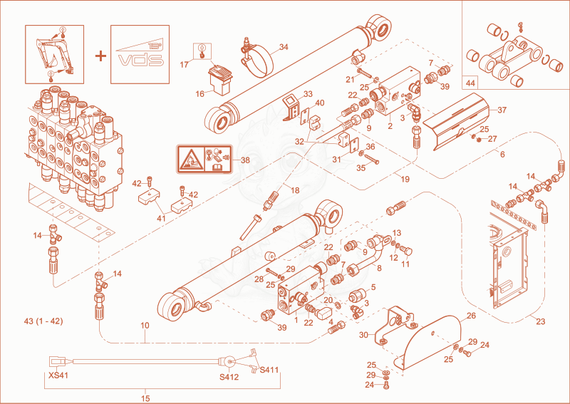 Despiece del STALLING LOAD-WARNING DEVICE F (OPTION) de una máquina Wacker Neuson 28Z3, con globos numerados