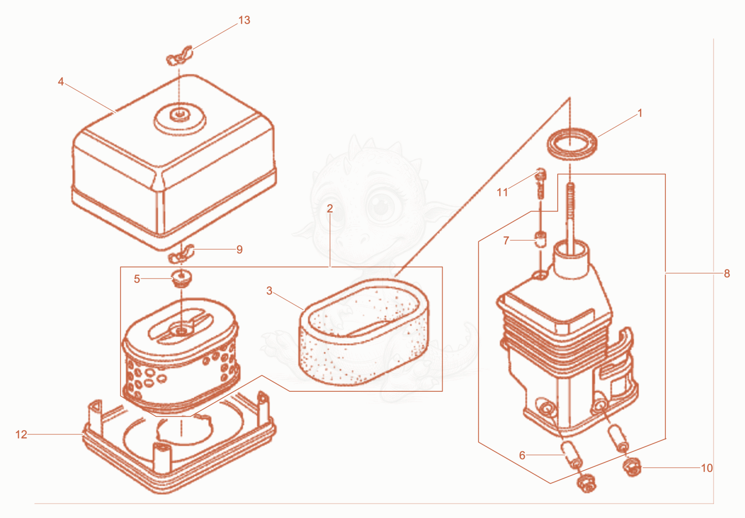 Despiece del Air filter de una máquina Wacker Neuson XPSKMAT, con globos numerados