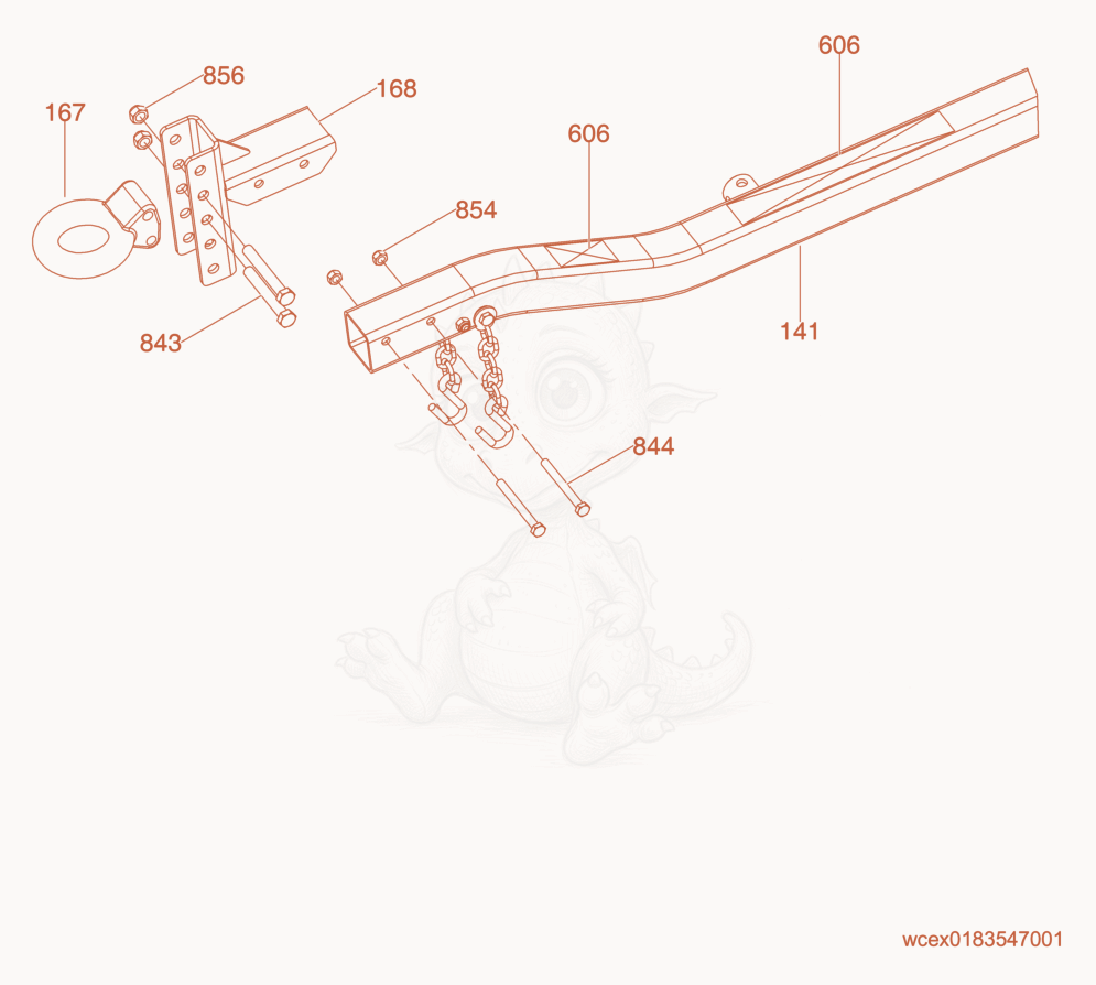 Exploded parts diagram of the Option-Adjustable Pintle Hitch of a Wacker Neuson LTN6K-VS, with numbered balloons