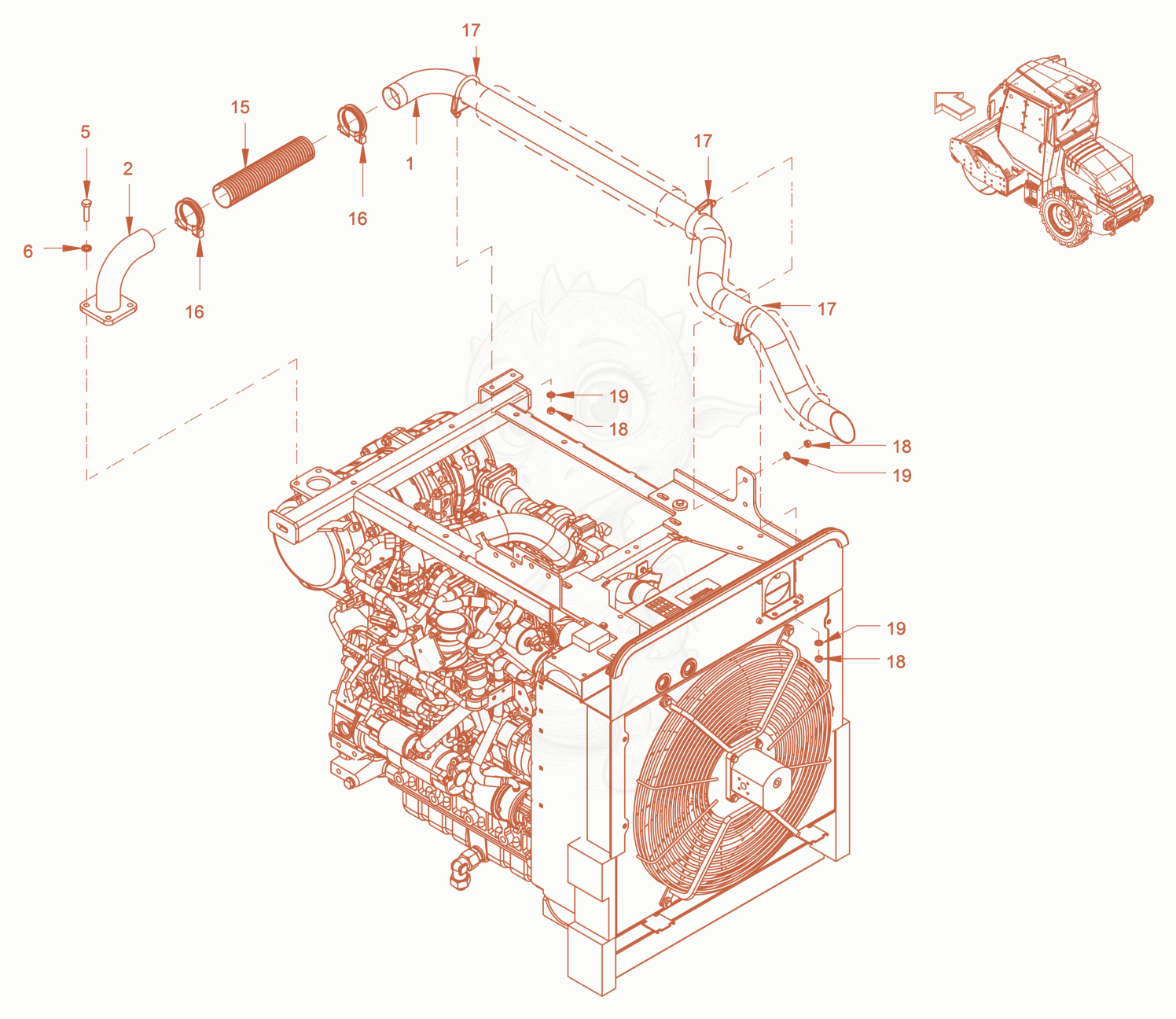 Exploded parts diagram of the Exhaust System of a Wacker Neuson RC70VOUS, with numbered balloons