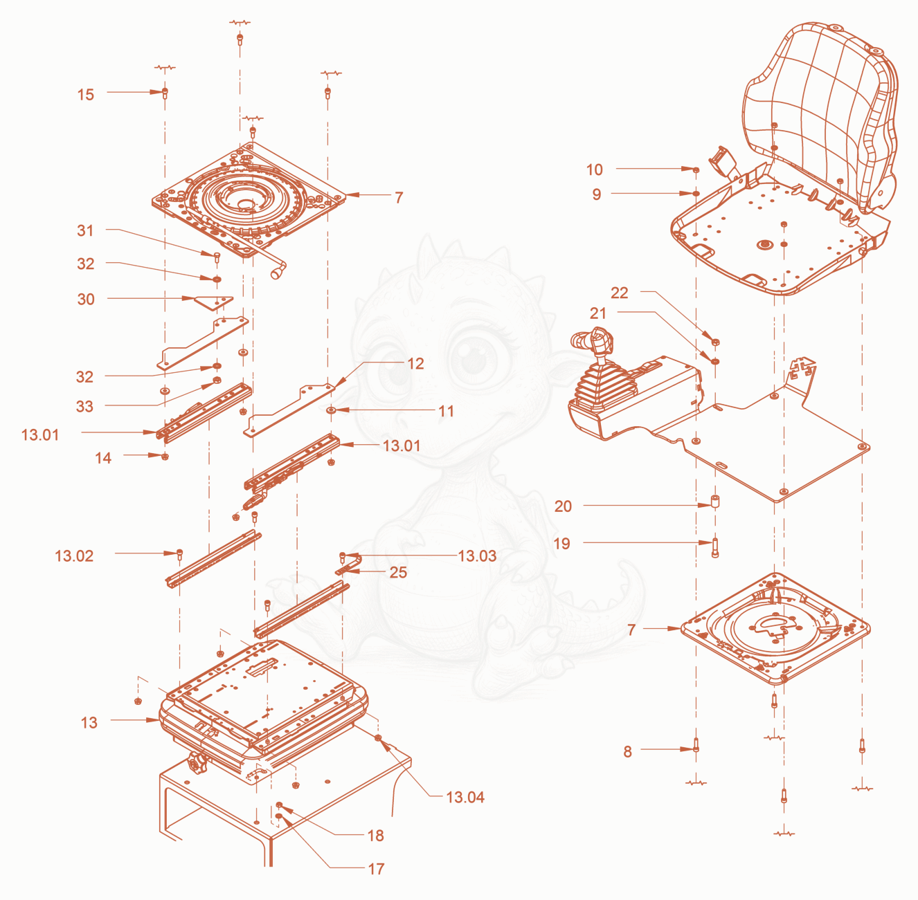 Exploded parts diagram of the Operator's Seat with Adjustment of a Wacker Neuson RC70VOUS, with numbered balloons