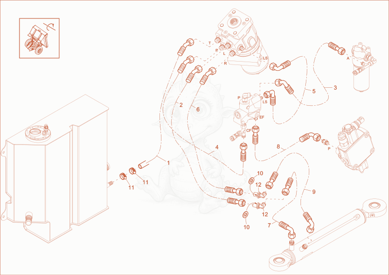 Exploded parts diagram of the INSTALLATION STEERING of a Wacker Neuson DW90, with numbered balloons