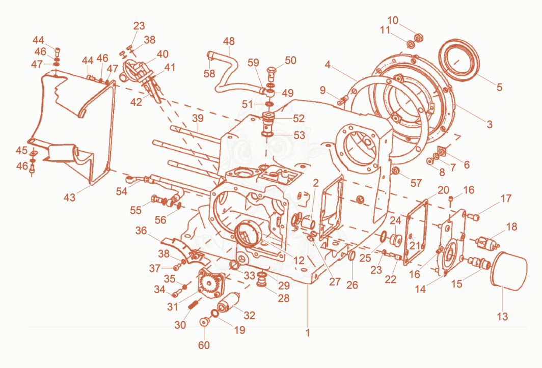 Despiece del Crankcase de una máquina Wacker Neuson DPU7060FET, con globos numerados