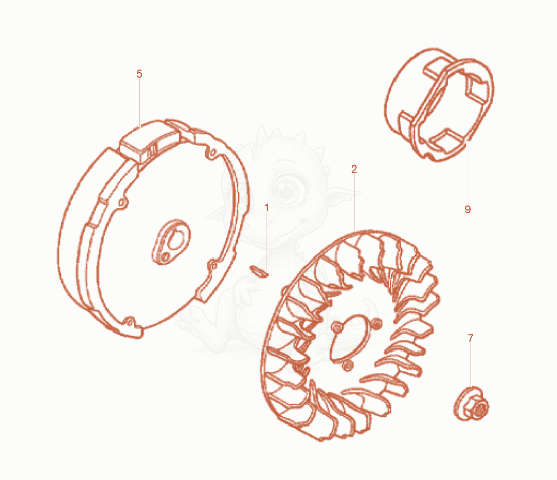 Exploded parts diagram of the Fly wheel of a Wacker Neuson BPS1340AW, with numbered balloons