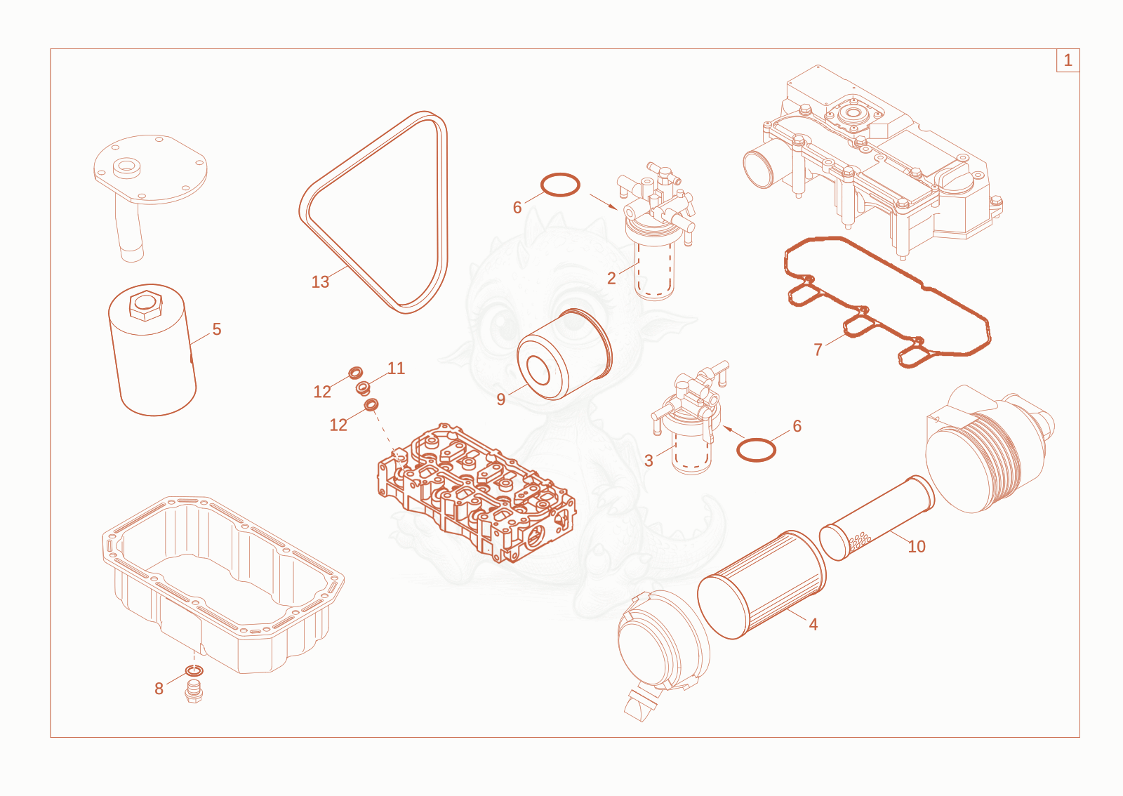 Exploded parts diagram of the maintenance package (1000h) of a Wacker Neuson 803-2, with numbered balloons