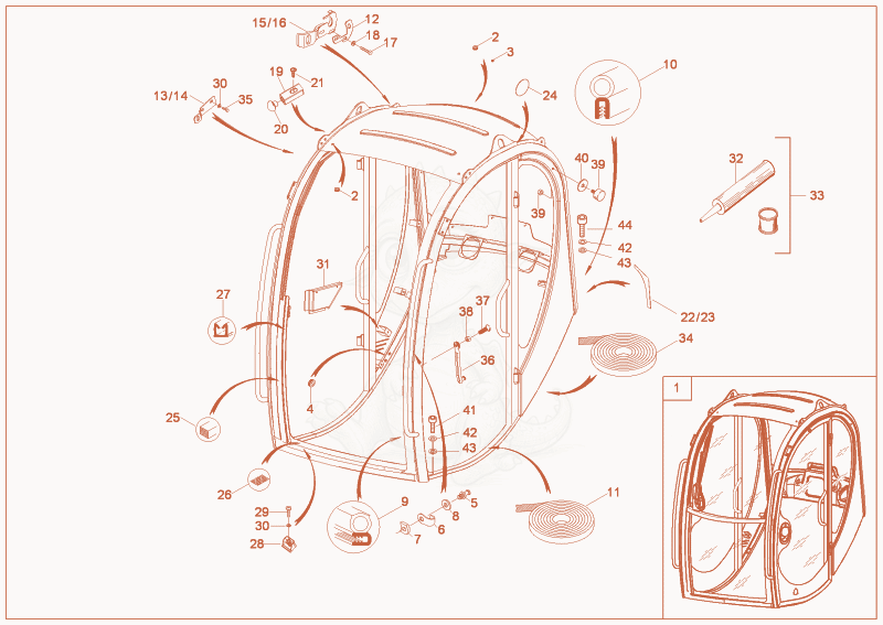 Exploded parts diagram of the CABIN FRAME 1A of a Wacker Neuson 1403RD, with numbered balloons