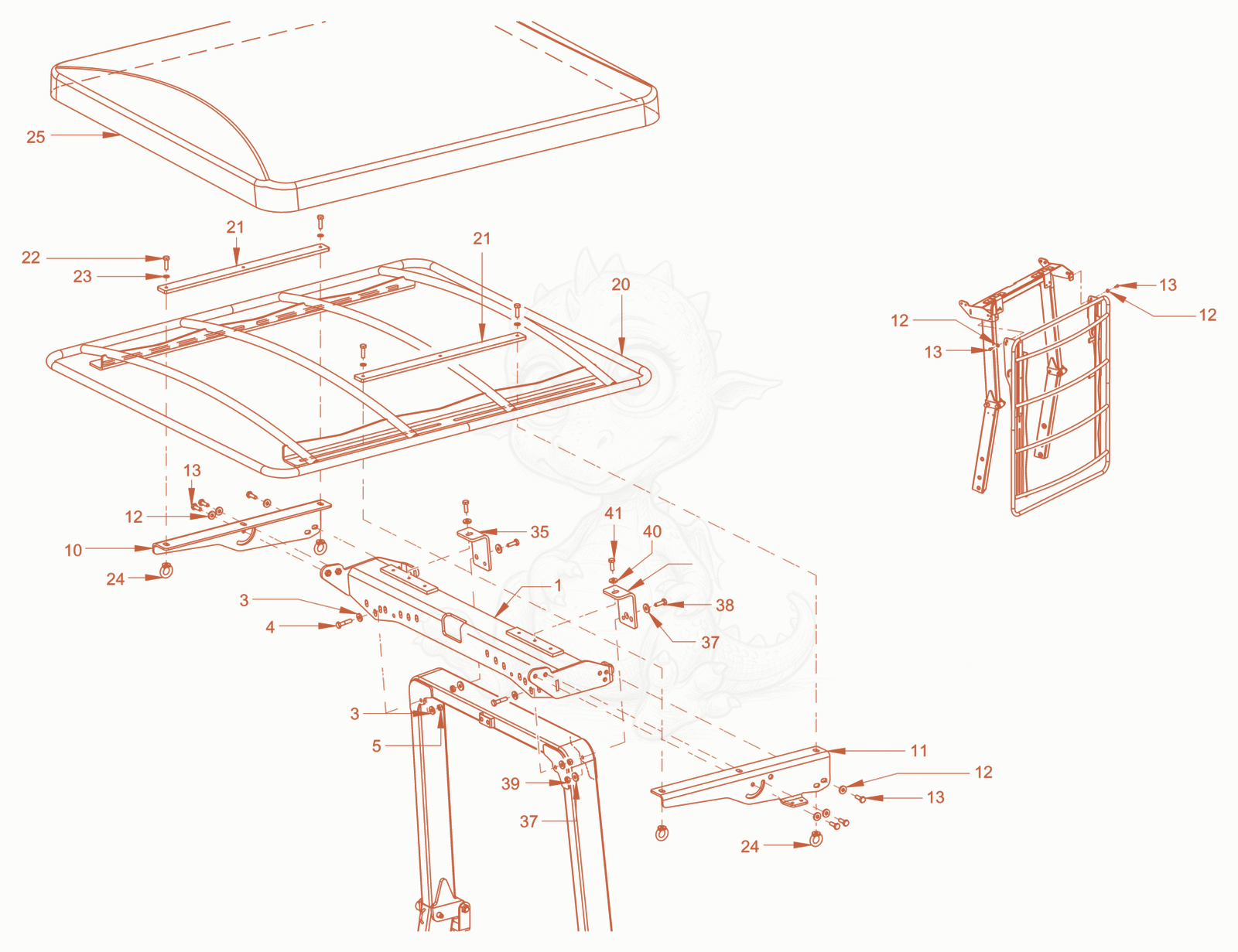 Exploded parts diagram of the sun canopy of a Wacker Neuson RD40-130CDPF, with numbered balloons