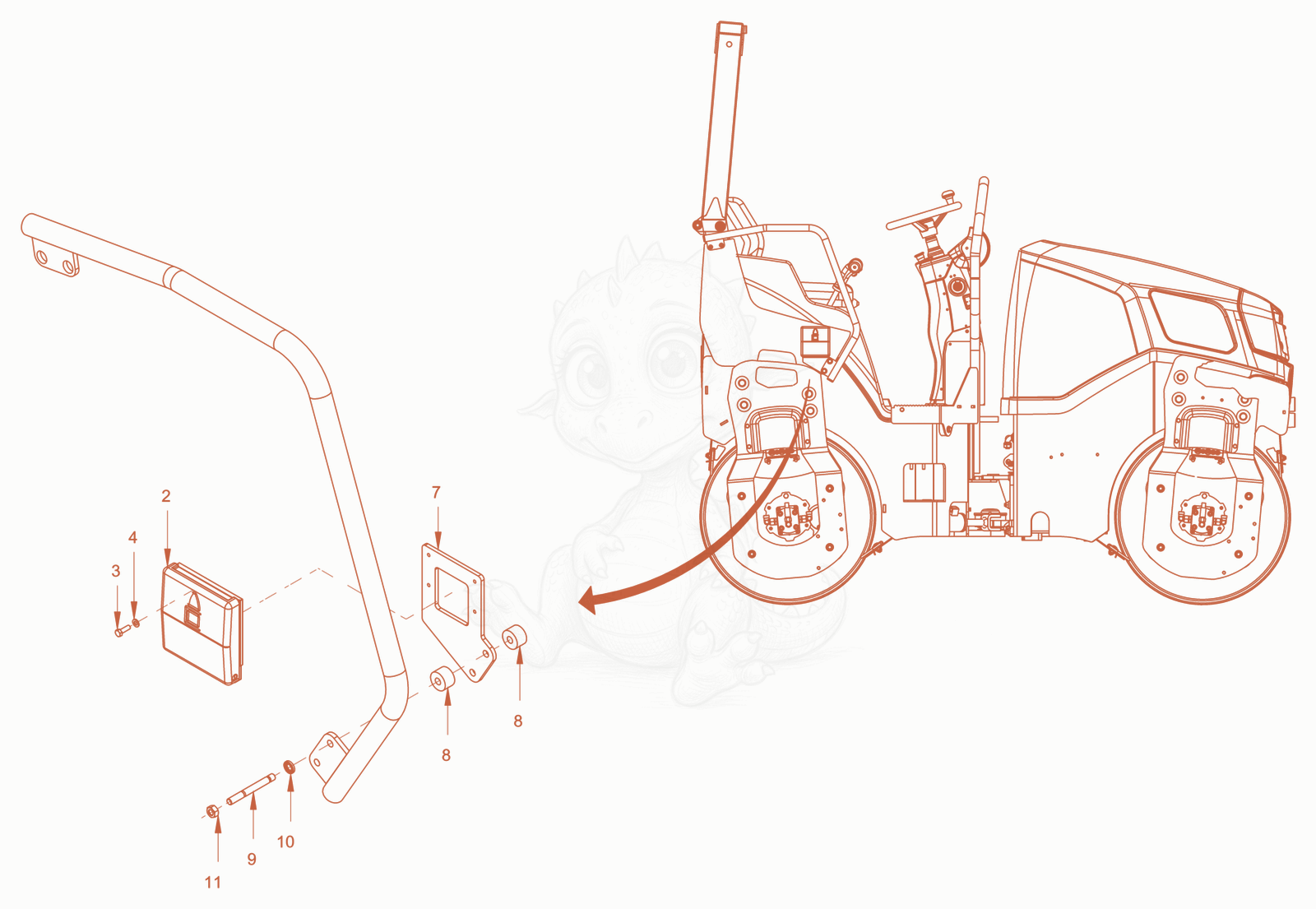 Exploded parts diagram of the bottle-support of a Wacker Neuson RD28-120DPF, with numbered balloons