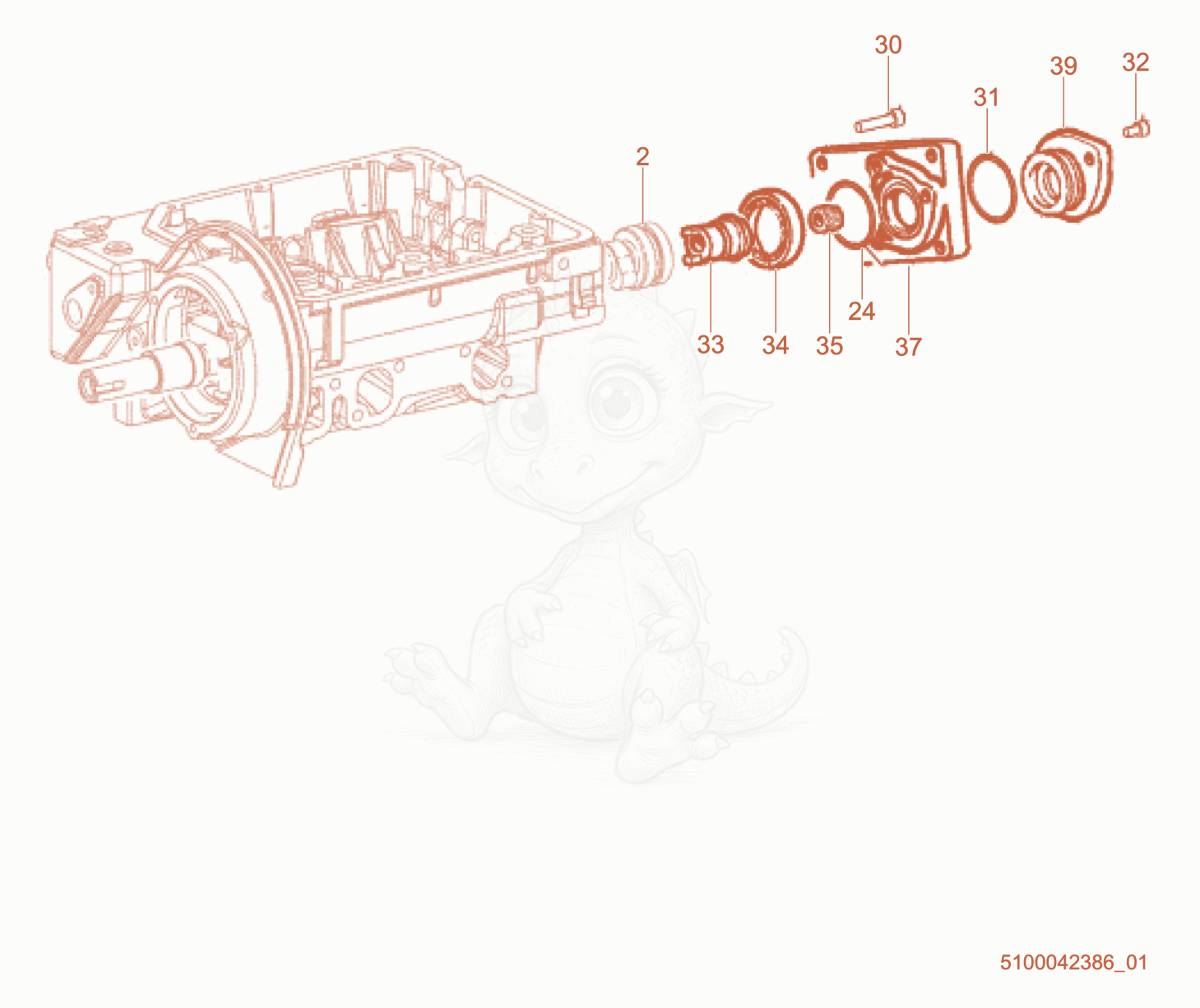 Exploded parts diagram of the Hydraulic Pump Adapter 2 of a Wacker Neuson RTX-SC2EU, with numbered balloons