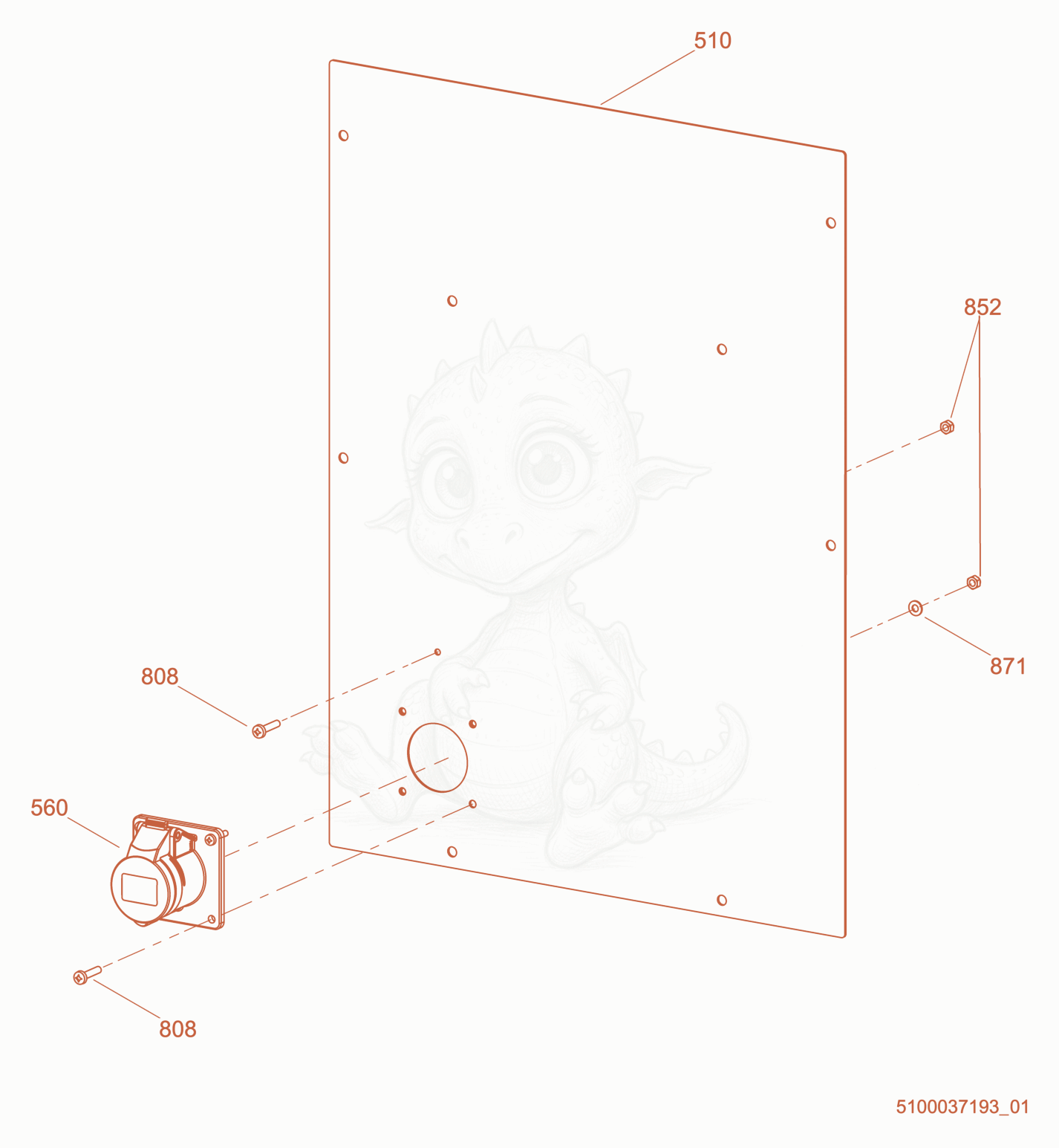 Exploded parts diagram of the Option-Receptacle Panel cpl.,60 Hz CEE of a Wacker Neuson LTV6K, with numbered balloons