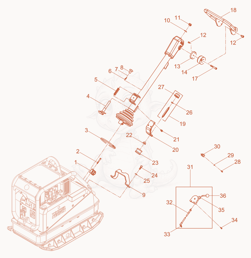 Exploded parts diagram of the Vibratory Plate cpl. of a Wacker Neuson DPU5045H, with numbered balloons