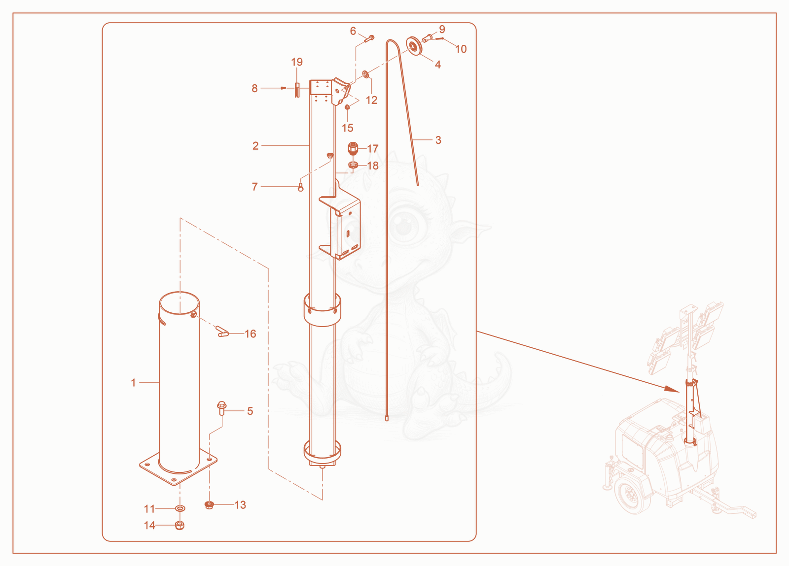Exploded parts diagram of the Tower-Base of a Wacker Neuson LTV4L, with numbered balloons