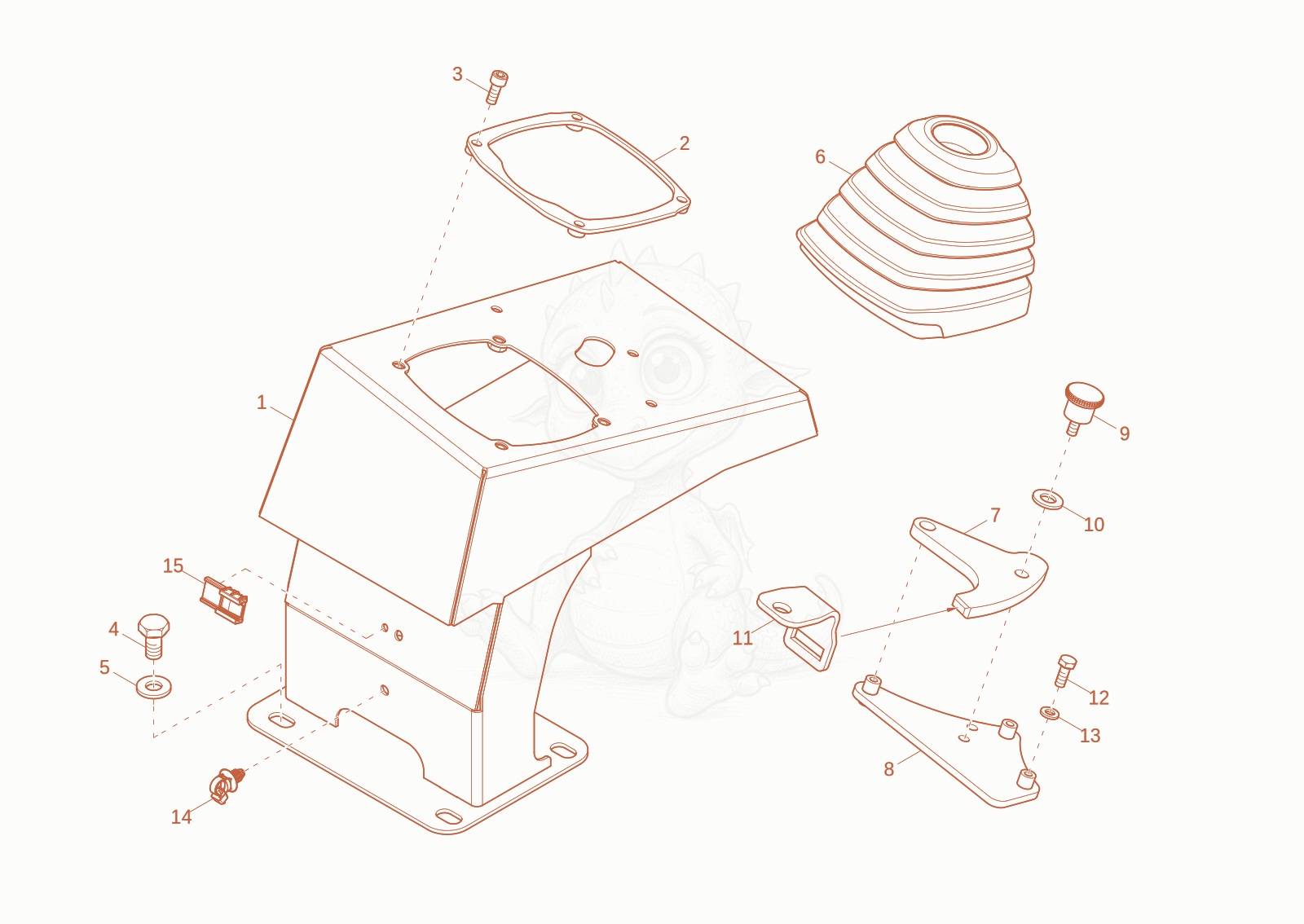 Exploded parts diagram of the control bracket of a Wacker Neuson DW15, with numbered balloons