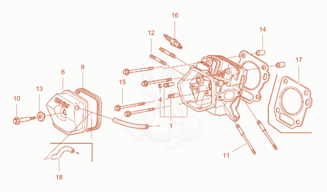 Exploded parts diagram of the Cylinder head cpl of a Wacker Neuson PT3A, with numbered balloons