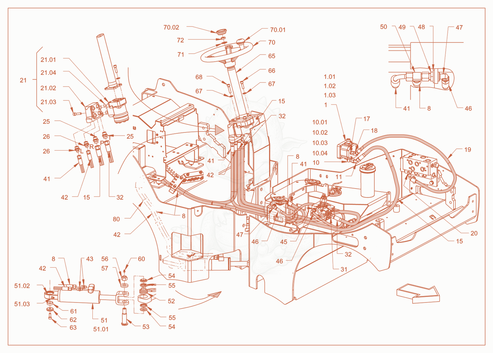 Exploded parts diagram of the steering of a Wacker Neuson RD24-100OUS, with numbered balloons