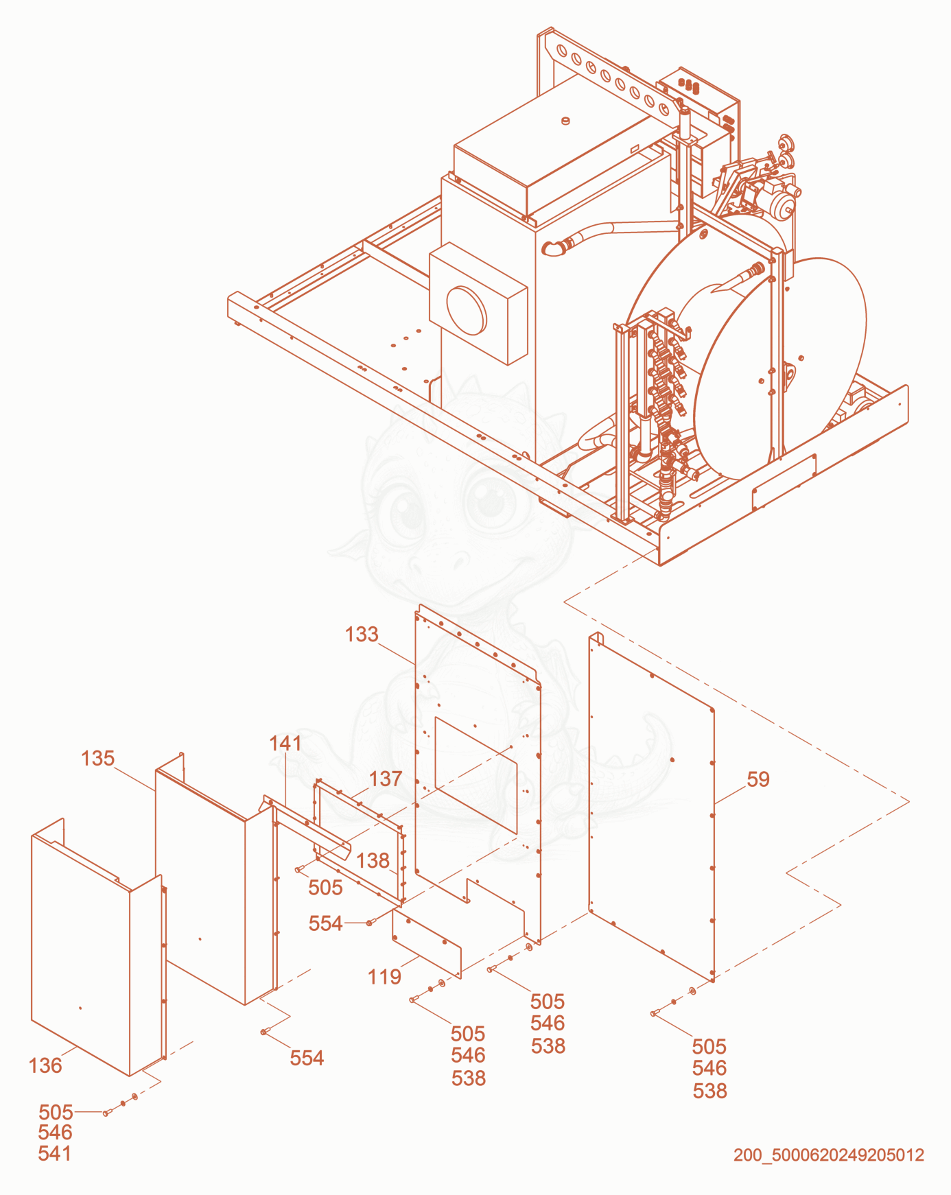 Exploded parts diagram of the Curbside Enclosure Panels of a Wacker Neuson HP252, with numbered balloons
