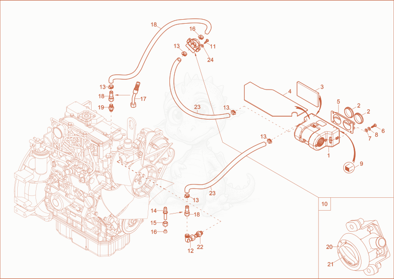 Exploded parts diagram of the heating of a Wacker Neuson 1404, with numbered balloons
