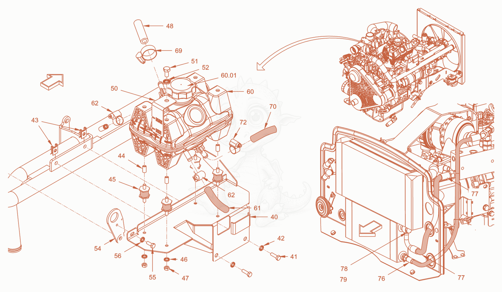 Exploded parts diagram of the cooling (engine/hydraulic oil) of a Wacker Neuson RD24-100OUS, with numbered balloons