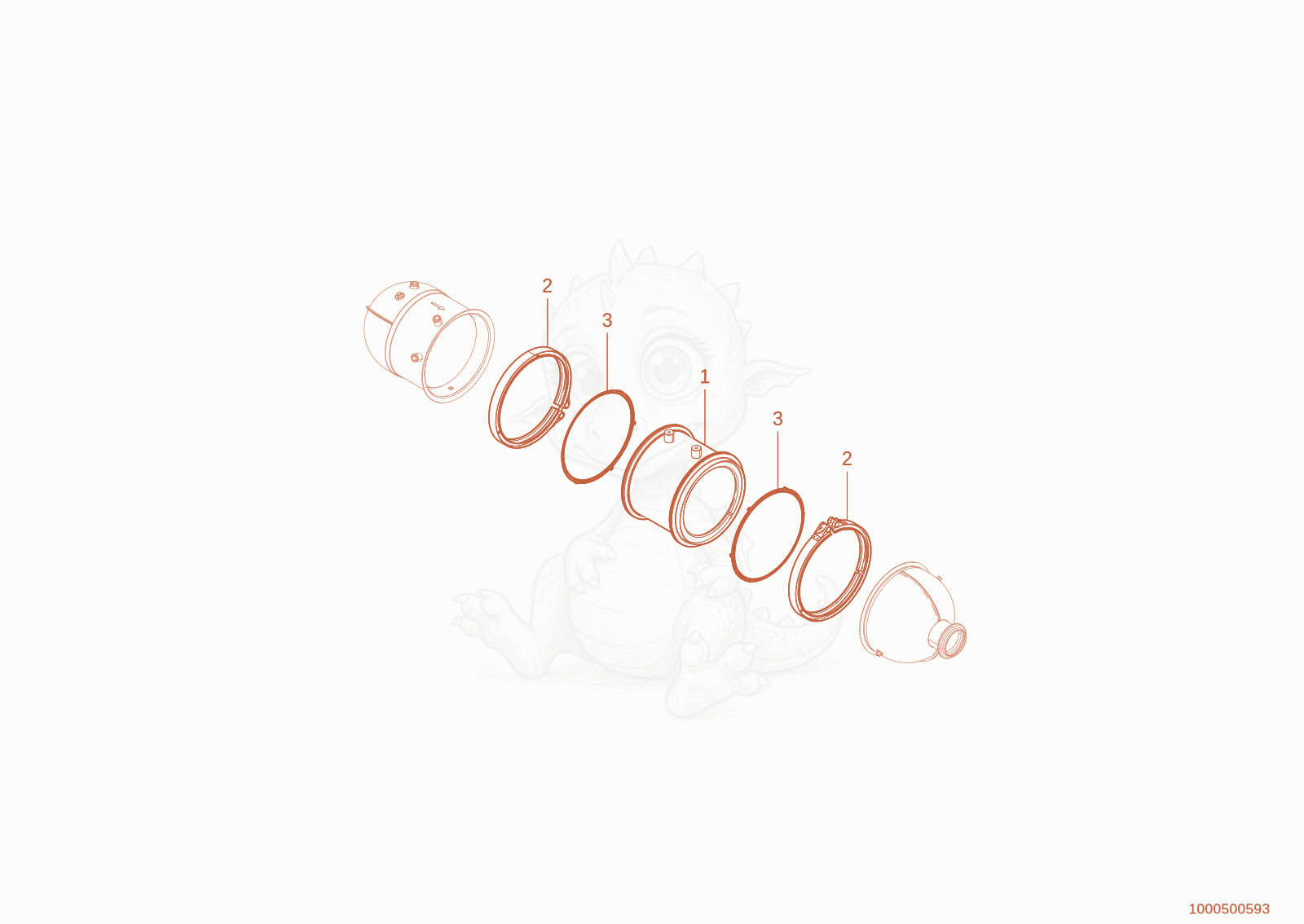 Exploded parts diagram of the soot filter of a Wacker Neuson TH745(416-32), with numbered balloons